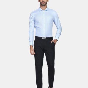 BLACKBERRYS MEN'S BLACK B-9O FORMAL POLYESTER/RAYON BLEND FLAT FRONT TROUSERS